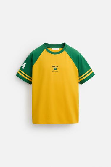 EMBROIDERED COLOUR BLOCK T-SHIRT - Yellow by Zara