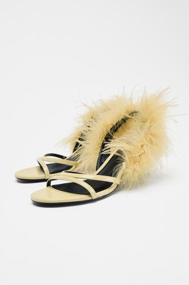 SANDALES À TALONS MÉTALLISÉS PLUMES - Jaune de Zara - Image 6