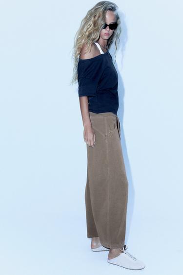 Zara WASHED EFFECT FLEECE PANTS - Dark beige