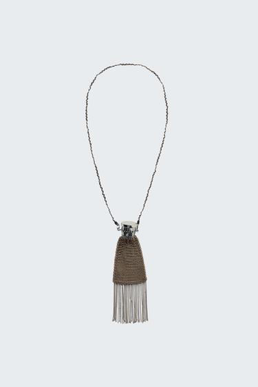 Zara COMBINATION FRINGED BAG NECKLACE - Aged gold