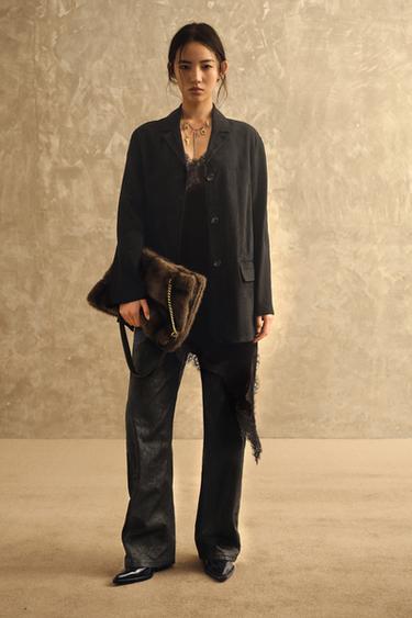 Zara ZW COLLECTION LIMITED EDITION 100% 麂皮加大碼西裝外套 - 黑色