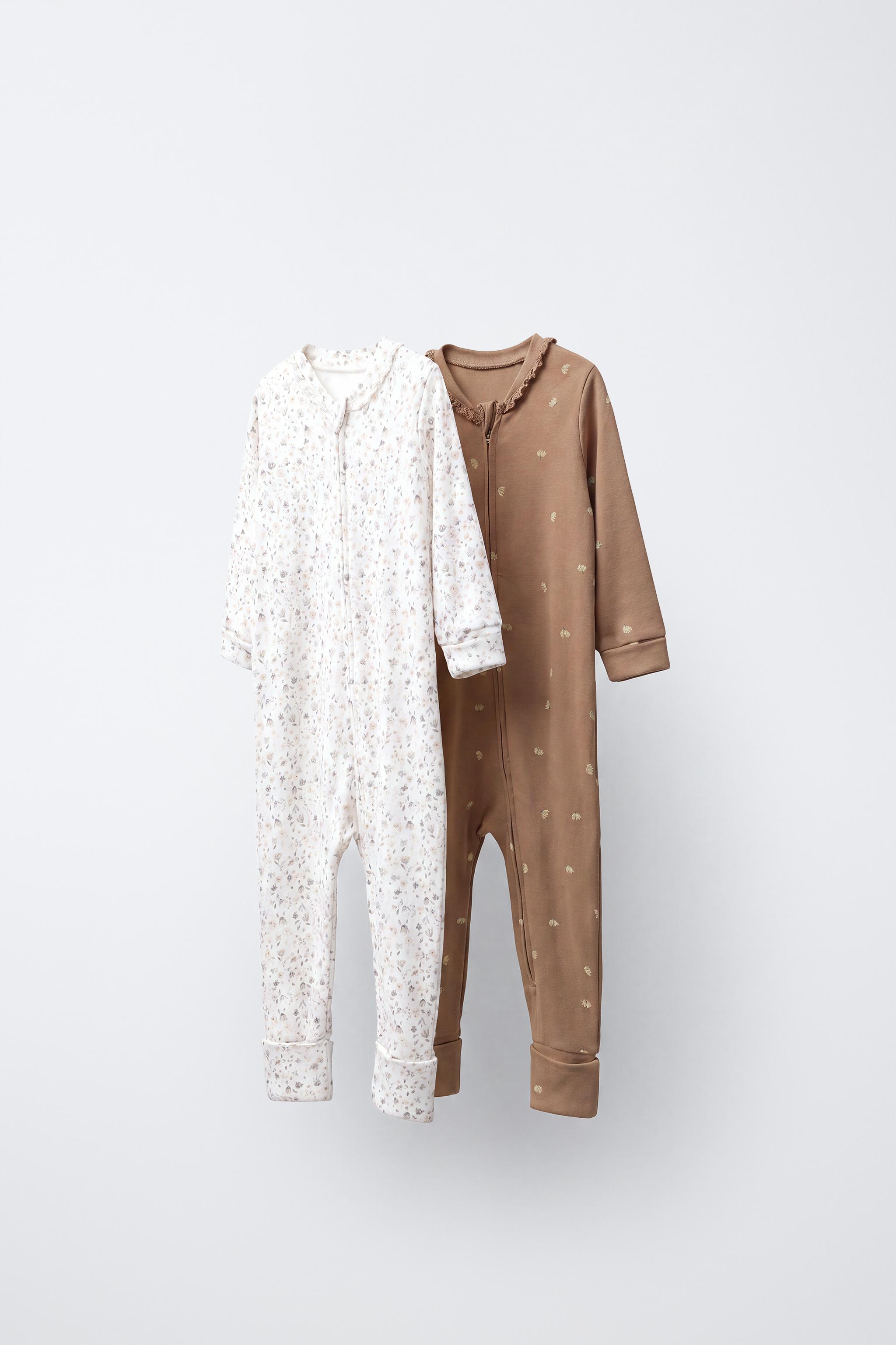 2-PACK OF CONVERTIBLE FOOTED FLORAL SLEEPSUITS — camel