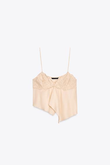 TOP LENCERO BORDADOS - Crema de Zara