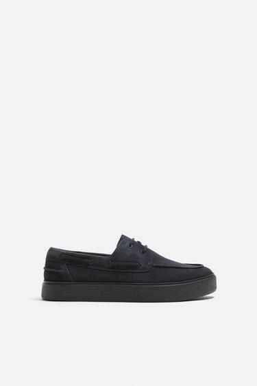 ZAPATO NÁUTICO PIEL CASUAL - Azul de Zara