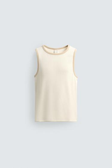 CONTRAST RIBBED TANK TOP - Ecru by Zara