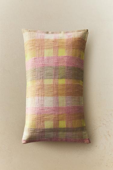 Zara CHECK THROW PILLOW COVER - Pink