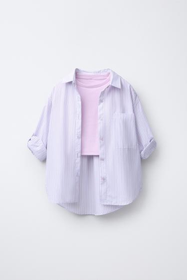 STRIPED OXFORD SHIRT AND RIB T-SHIRT PACK - Mauve by Zara