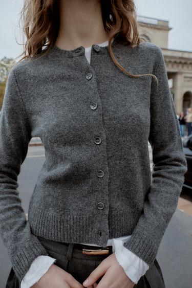 100% WOOL PLAIN CARDIGAN - Dark grey by Zara