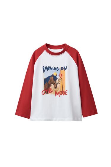 Zara 馬匹插畫連肩袖 T 恤 - 白色