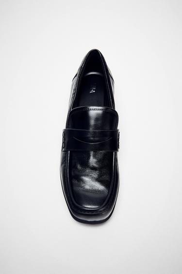 Zara LEATHER LOAFERS - Black