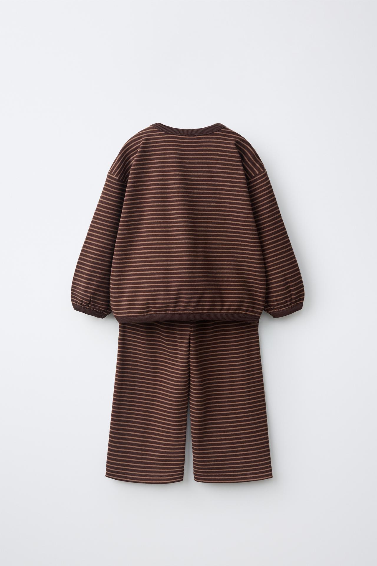 STRIPED SWEATSHIRT AND PANTS SET — Dark brown