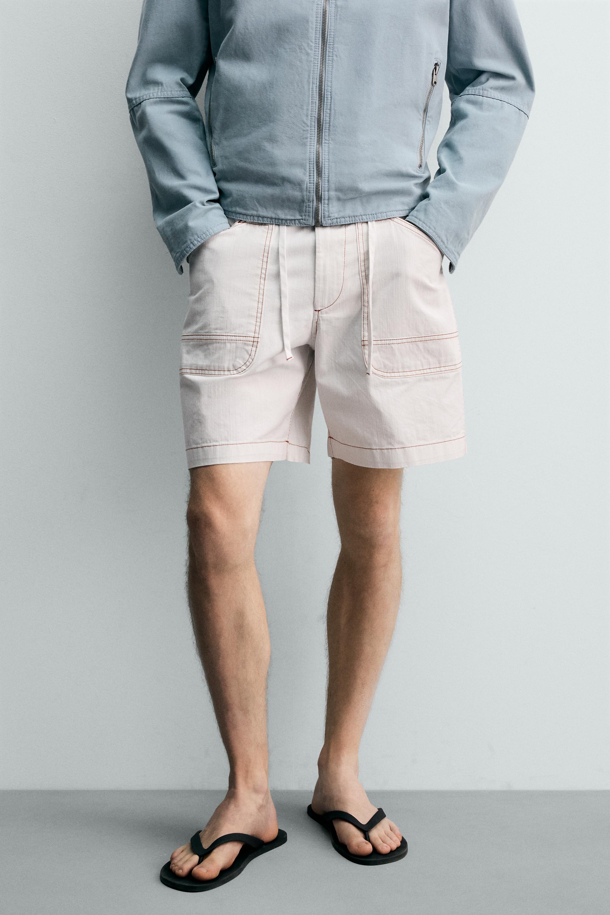CONTRAST STITCH RELAXED FIT SHORTS - Oyster-white | ZARA Mexico