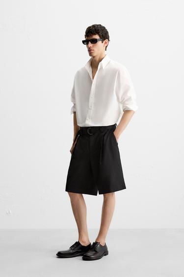 BERMUDA COUPE AMPLE CEINTURE - Noir de Zara - Image 3