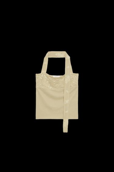 EMBROIDERED HALTER TOP - Light green by Zara - Image 0