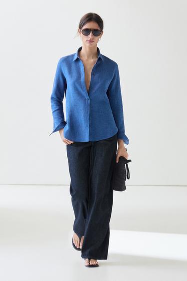 Zara Flowing 100% linen shirt - Indigo - Image 0