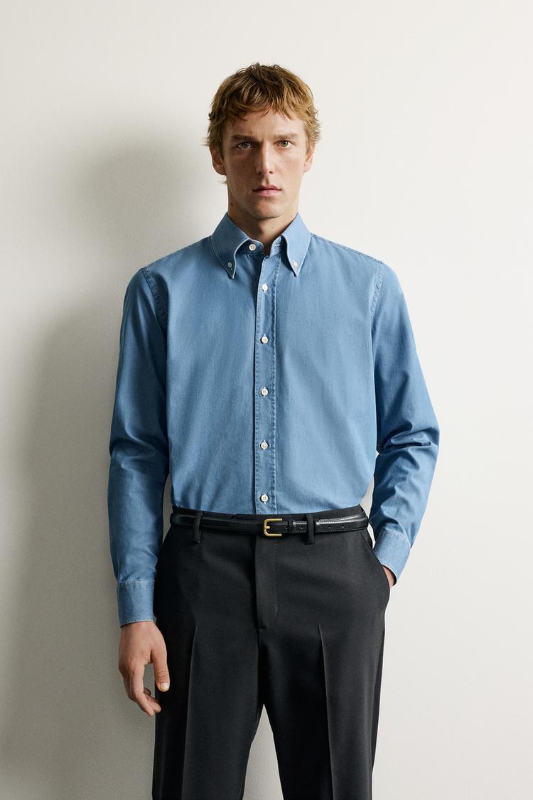 SANTA EULALIA 1843 X ZARA WASHED INDIGO CHAMBRAY SHIRT — Light indigo