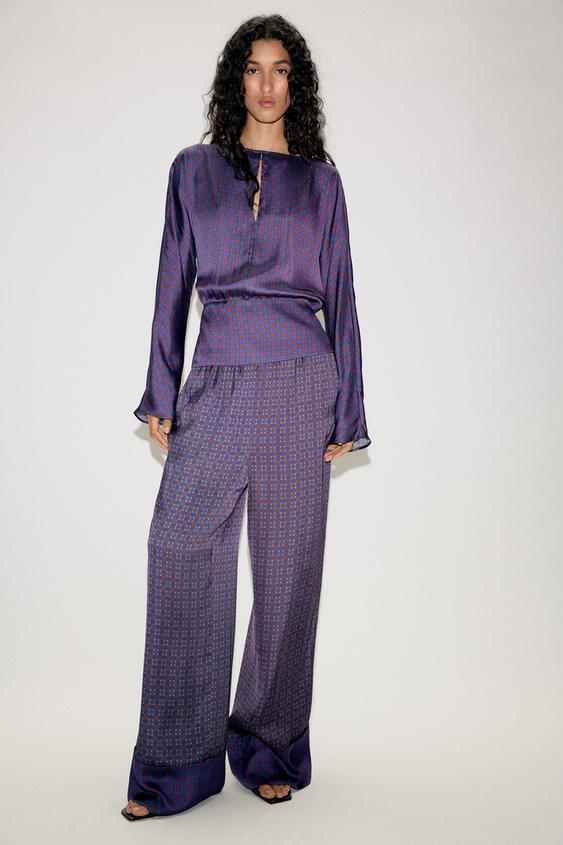 CONJUNTO CAMISA Y PANTALÓN ESTAMPADO - Arena / Azul de Zara - Imagen 0