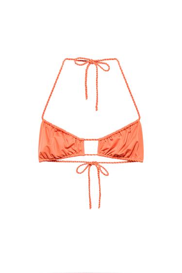 TOP BIKINI LISO FRUNCES - Naranja de Zara