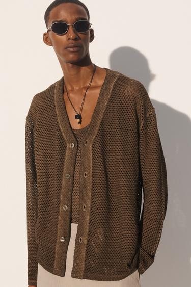 RELAXED FIT CROCHET CARDIGAN - Brown by Zara