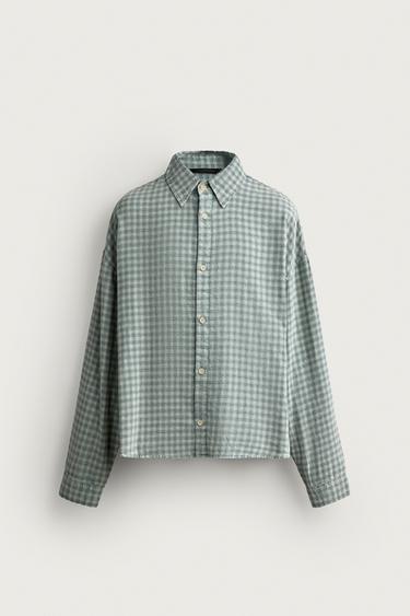 Zara 寬鬆版格紋襯衫 - 綠色