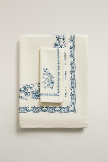 SATINIERTE BLUMEN-TISCHDECKE - Blau von Zara