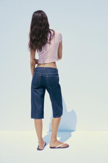 MID-WAIST TRF CAPRI DENIM BERMUDA SHORTS - Dark indigo by Zara - Image 2