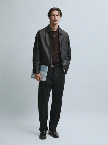 Zara Nappa leather belt with topstitching and oval buckle - Brown - Image 0
