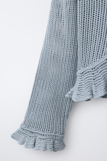 GILET EN MAILLE À VOLANT - Bleu / Gris de Zara - Image 3