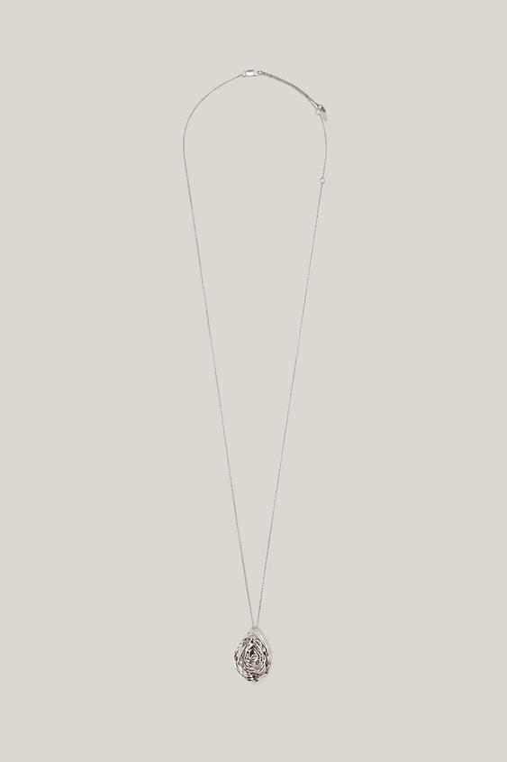 Necklace with textured pear basket piece - LIMITED EDITION from Zara - $160