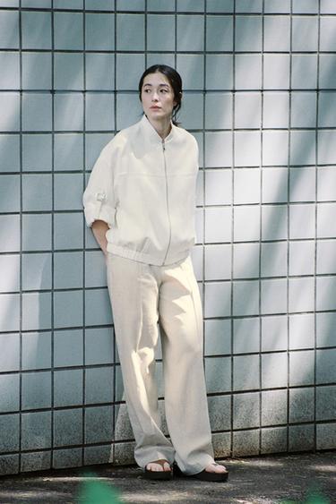 ROLLED-SLEEVE JACKET WITH LINEN - Ecru by Zara