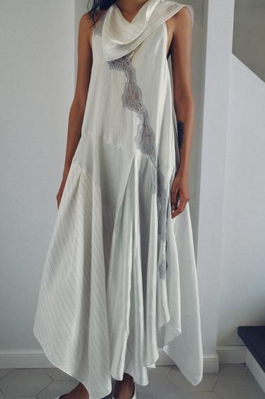 STRIPED HALTERNECK LACE DRESS - Ecru / Beige by Zara