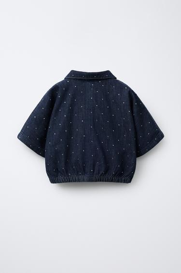 CHEMISE EN DENIM AVEC STRASS ET NŒUD - Bleu marine de Zara - Image 1