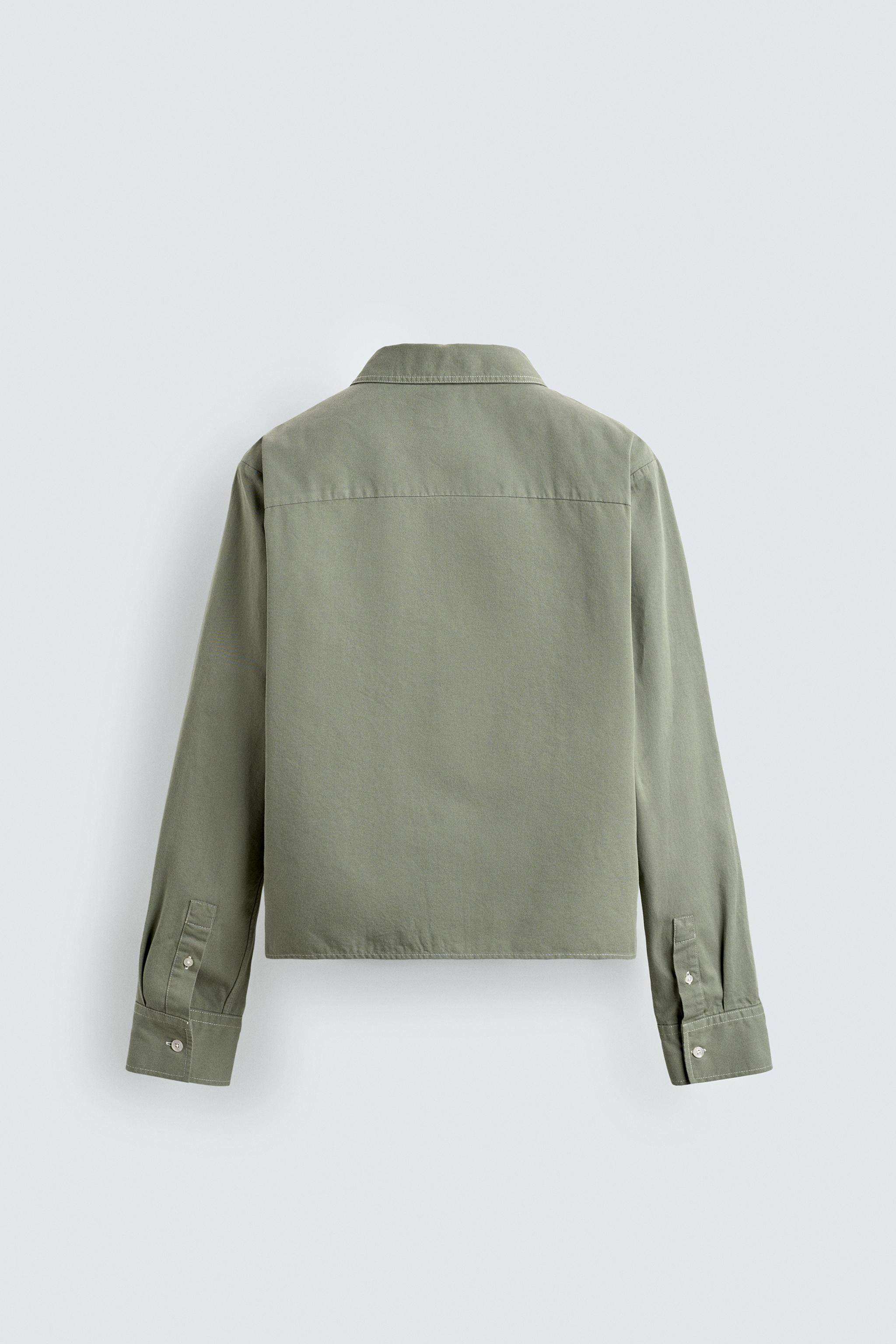 クロップドフィットジップアップシャツジャケット - グリーン | ZARA