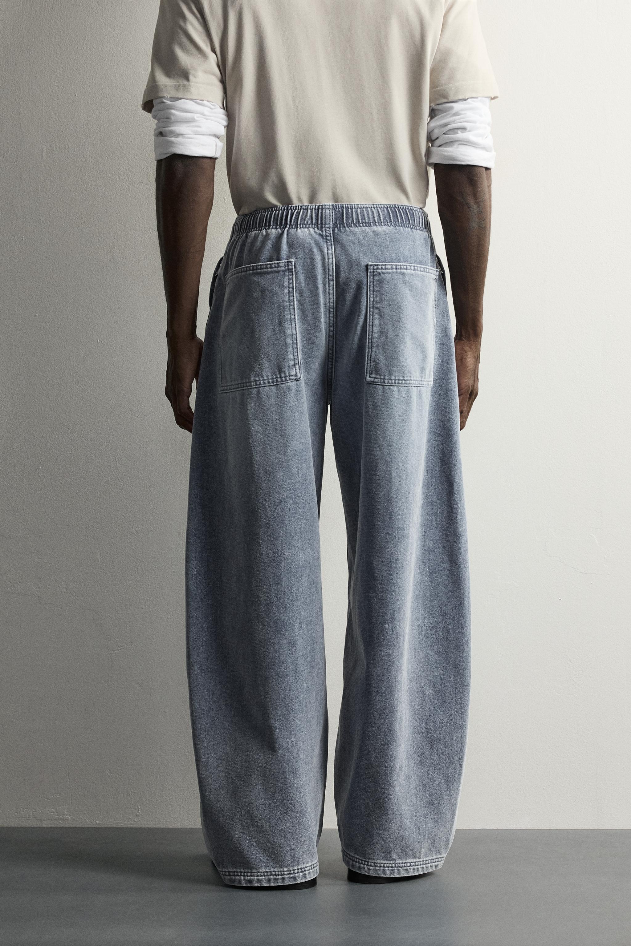 FLEECE DENIM BALLOON FIT PANTS