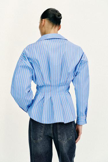 CHEMISE EN POPELINE À RAYURES ET PINCES - Rayure rouge de Zara - Image 5