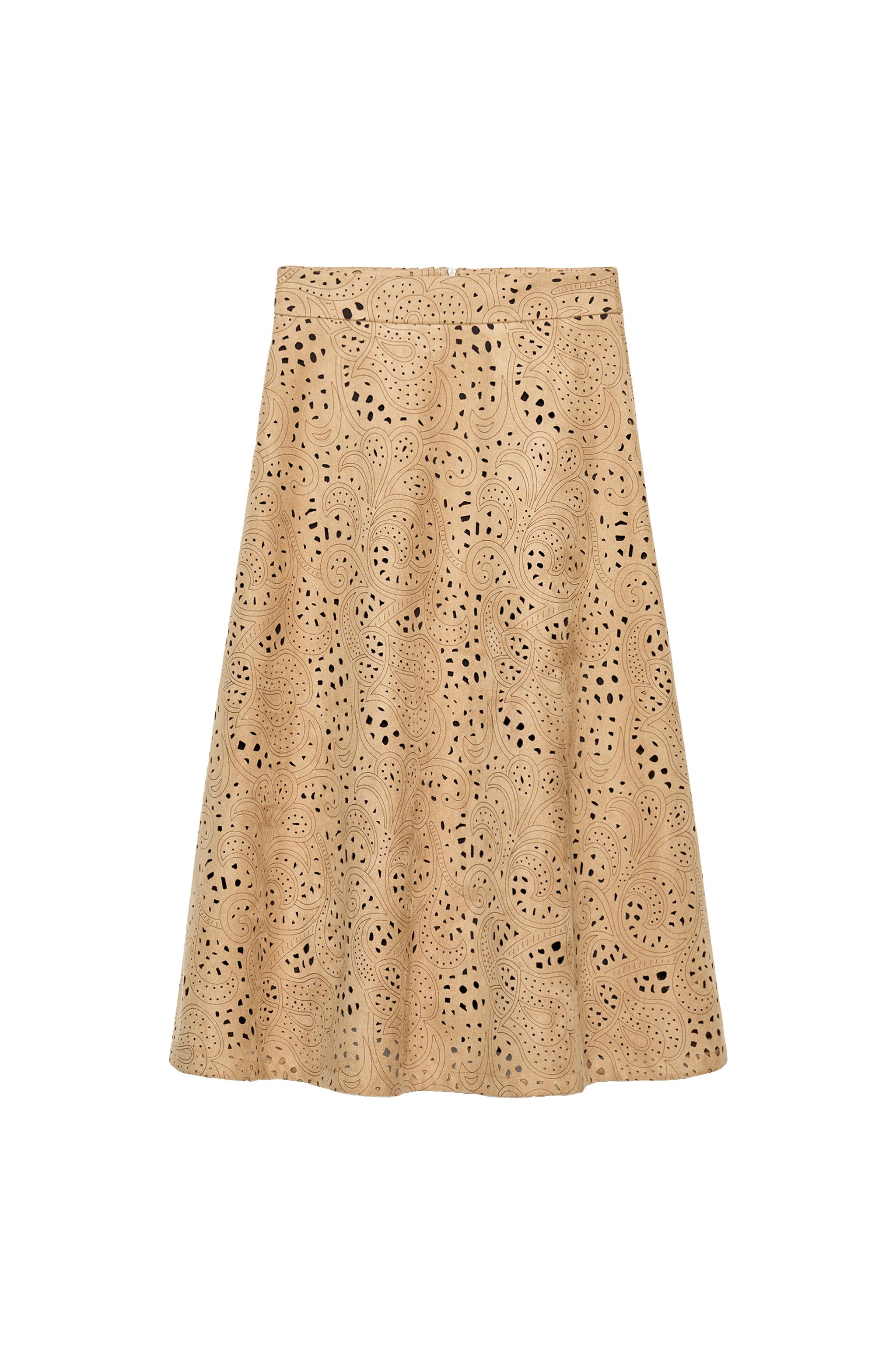 FAUX SUEDE CUTWORK SKIRT