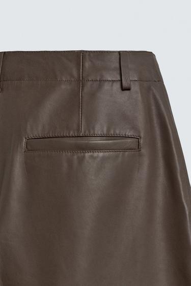 BALLOON FIT LEATHER TROUSERS - Brown by Zara - Image 8