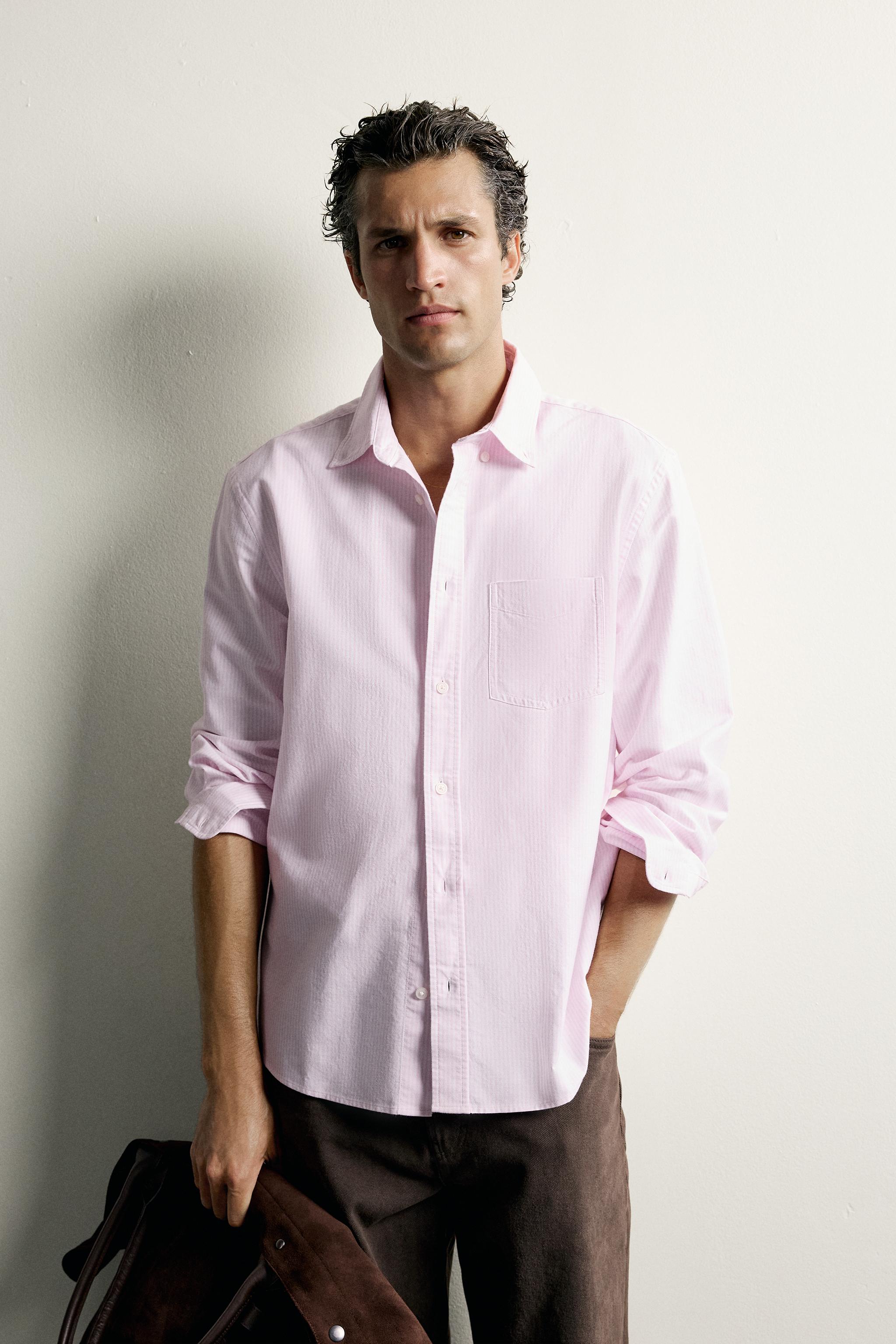 REGULAR FIT OXFORD SHIRT — Pink / White
