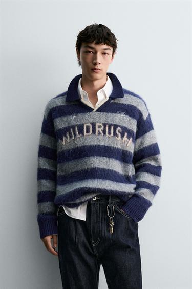 BRUSHED JACQUARD KNIT POLO SHIRT - Blue / Grey by Zara