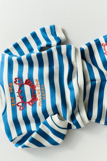 Zara STRIPED SWEATSHIRT WITH CRAB EMBROIDERY - Blue