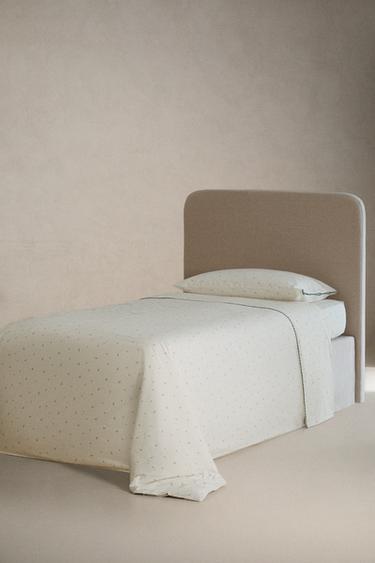 HOUSSE DE COUETTE EN COTON POUR ENFANTS À MOTIF FEUILLES ET POINTS - Blanc / Bleu marine de Zara - Image 1