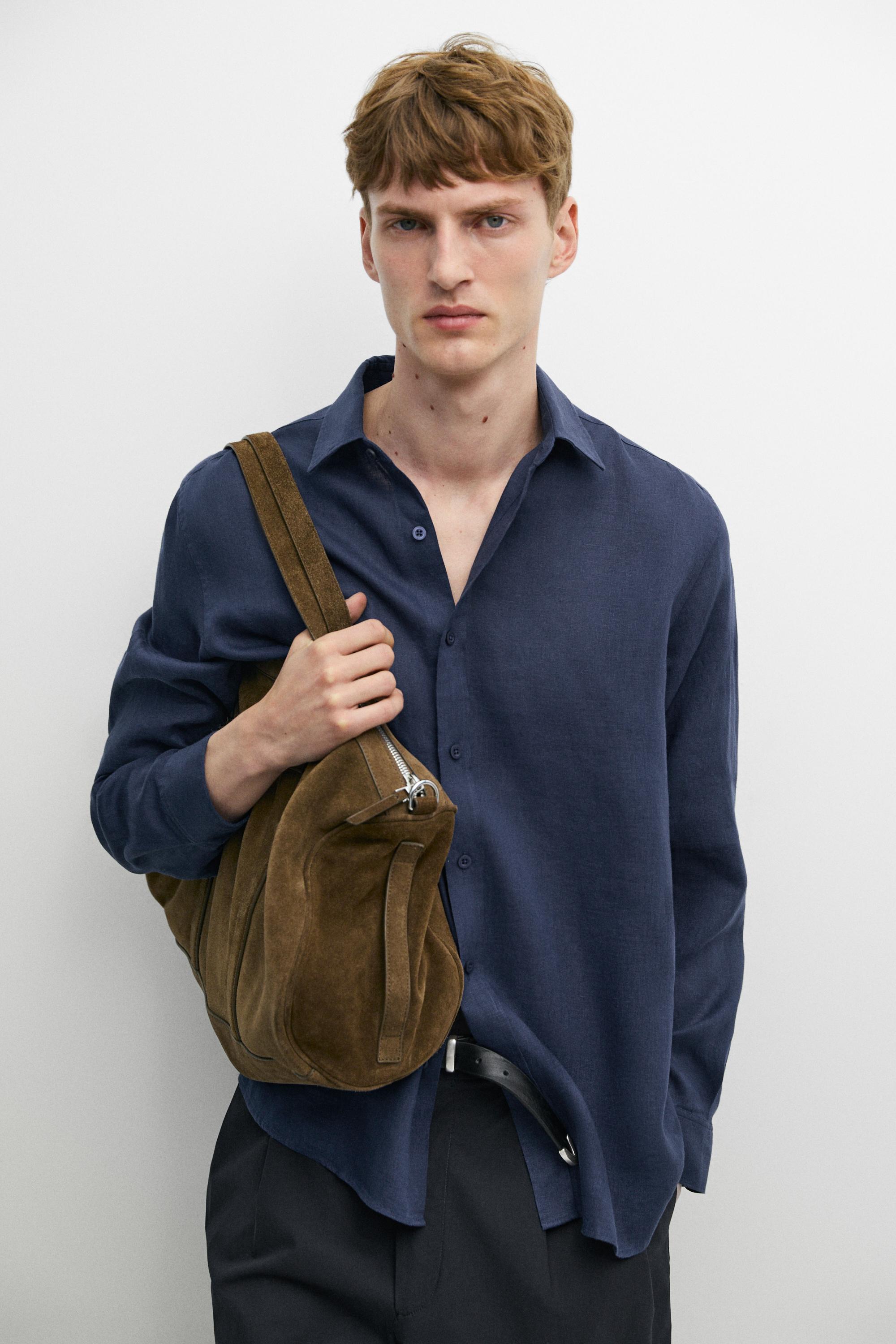 Slim fit 100% linen shirt — Bluish