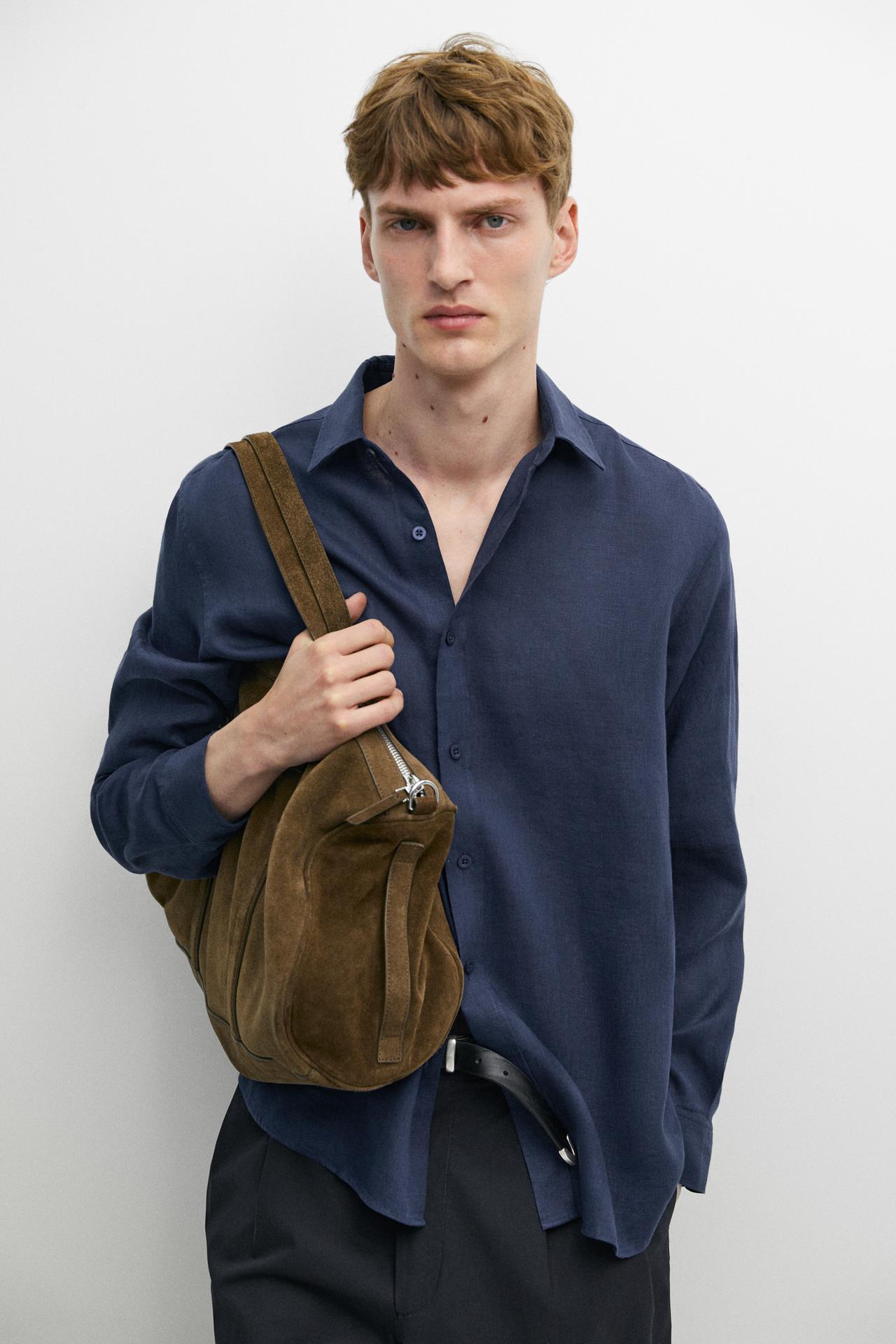 Slim fit 100% linen shirt — Bluish