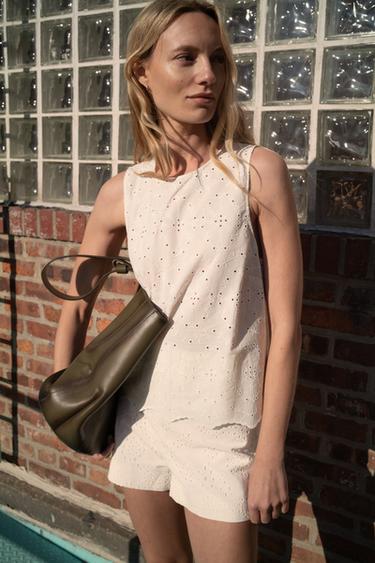 Zara EMBROIDERED EYELET SHORTS ZW COLLECTION - White - Image 0