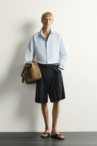 WIDE-LEG PLEATED BERMUDA SHORTS - Black by Zara