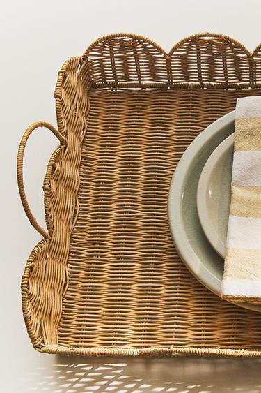 PLATEAU ROTIN ONDES - Beige clair de Zara