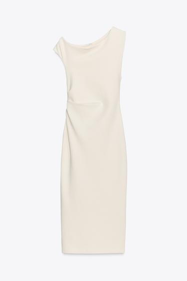 GATHERED MIDI DRESS - Ecru by Zara