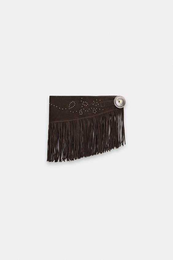 CEINTURE-JUPE 100 % CUIR À FRANGES - Marron de Zara - Image 2