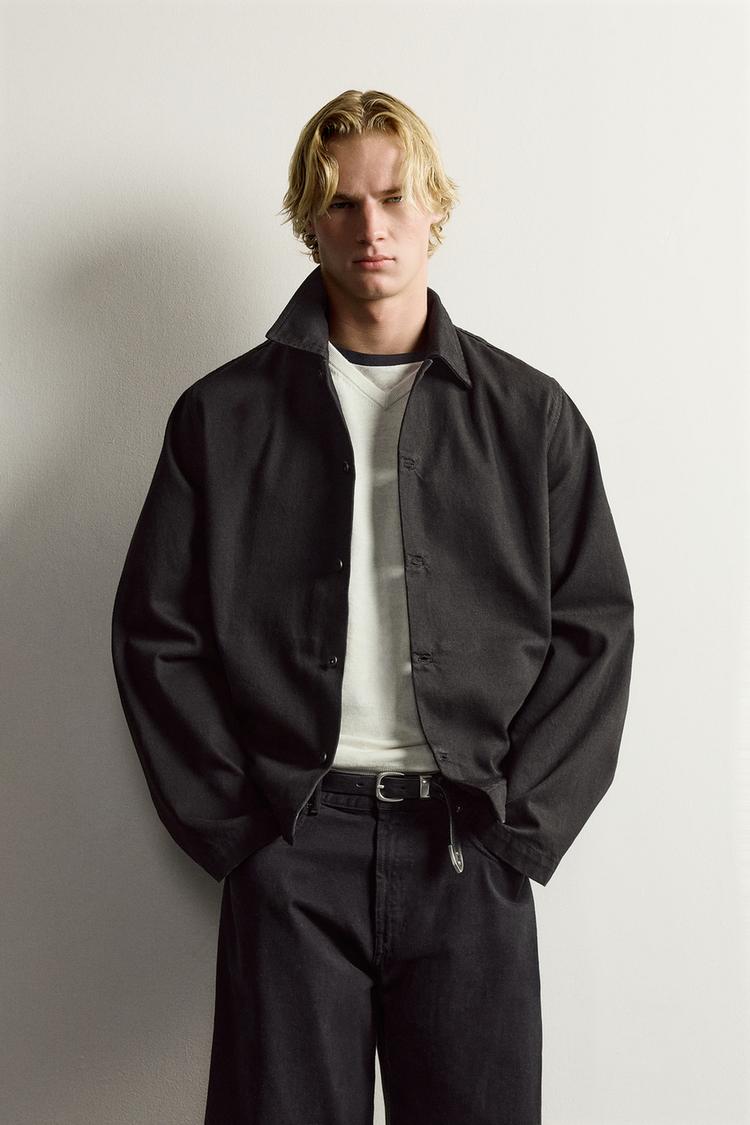 RELAXED FIT DENIM OVERSHIRT — Chocolate brown