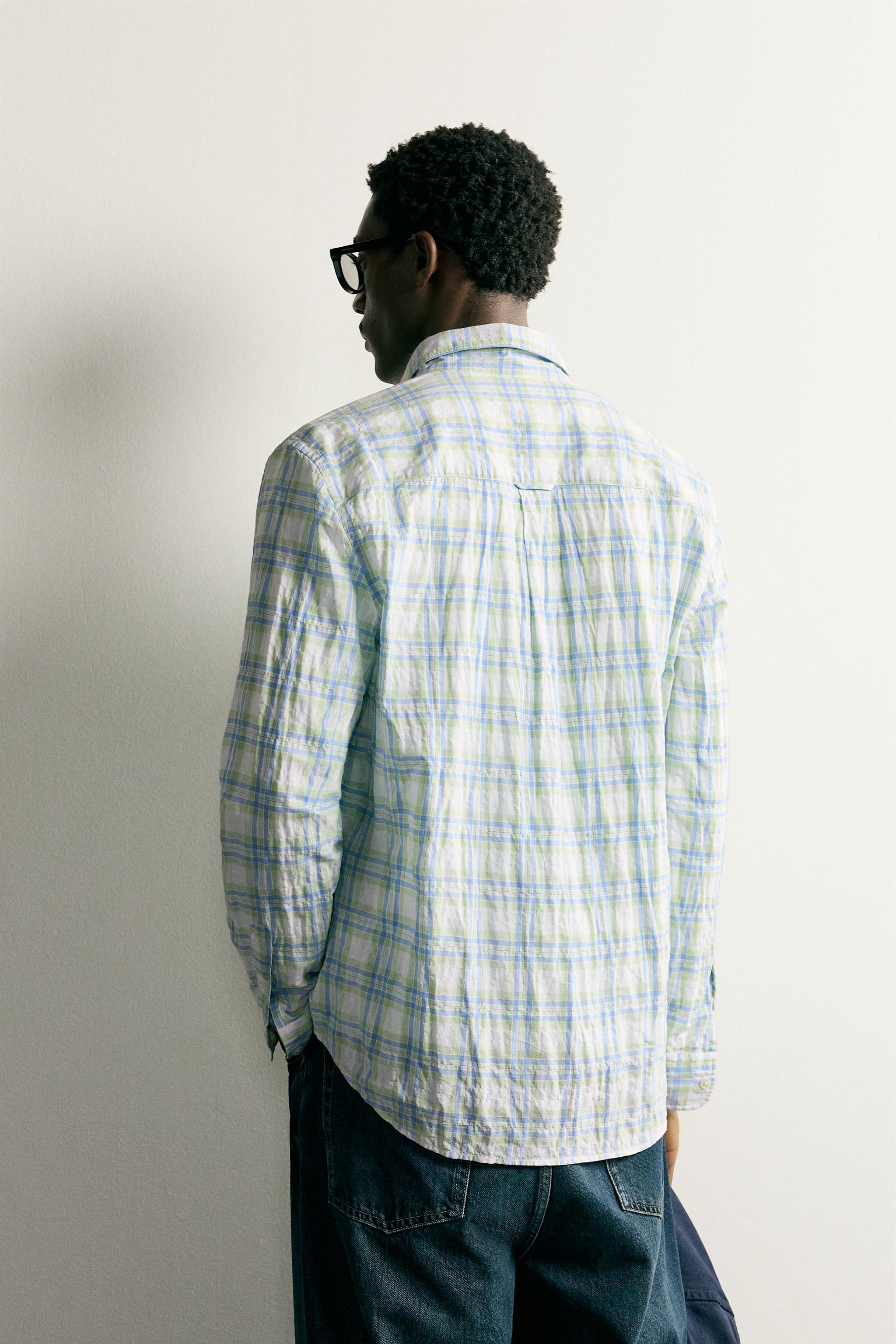 Мужские рубашки Zara REGULAR FIT WRINKLE EFFECT PLAID SHIRT — фото 3